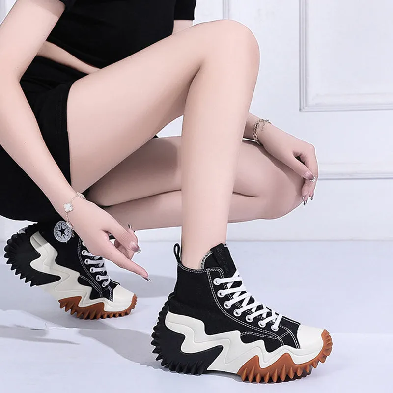 Ladies Platform High Top Canvas Shoes