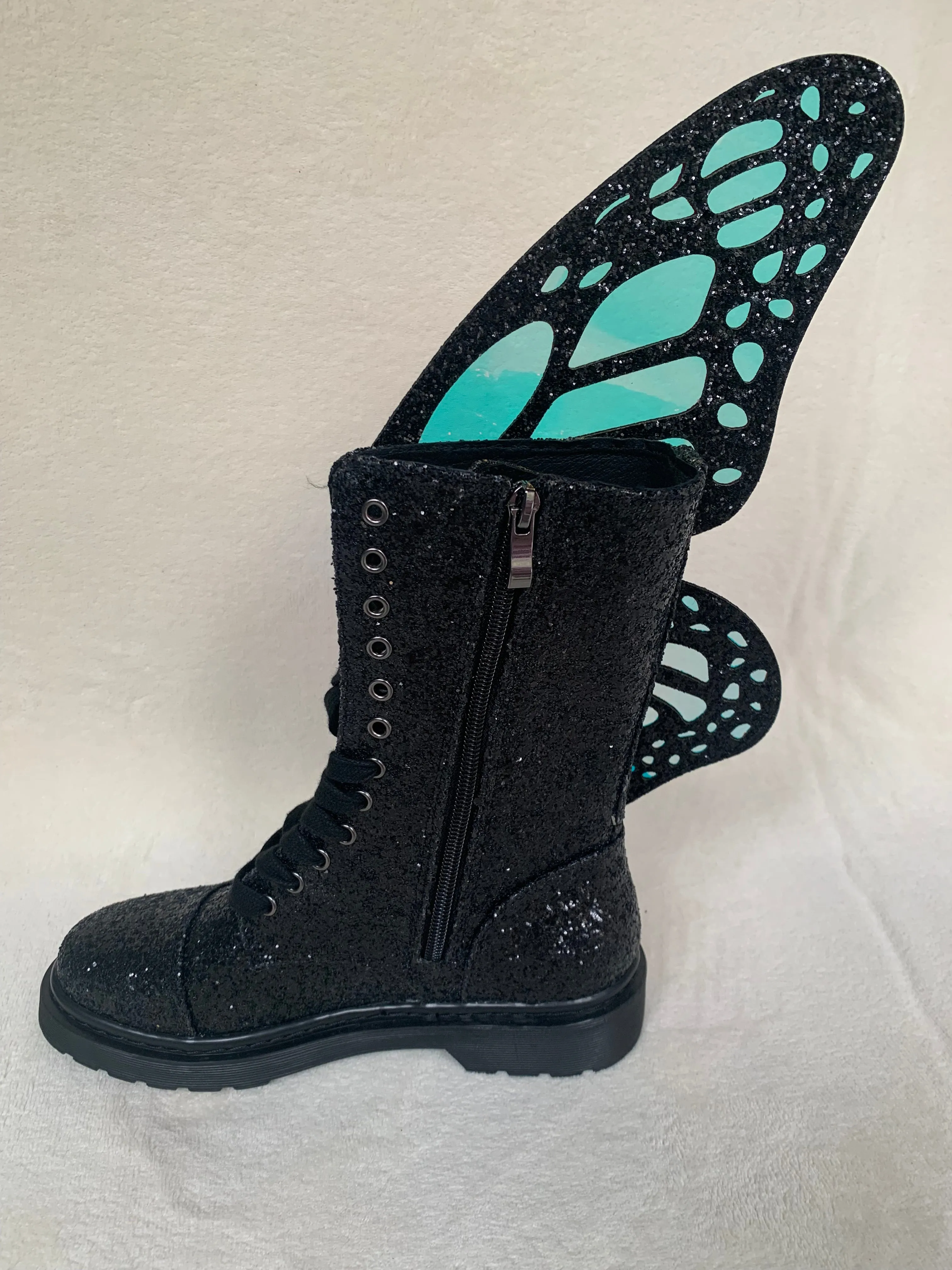 Ladies Short Boots Silver Leather Flats Booties Butterfly