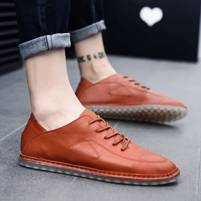 Large size 38-47 fashion Leather Men Casual Shoes Brand Mens Loafers Moccasins Breathable Slip On Lace Up Driving Shoes