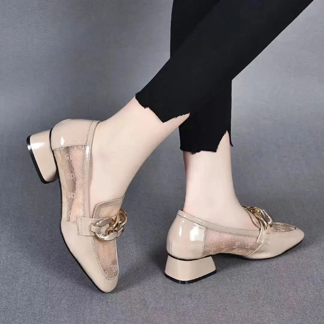 Leather Casual Low Heel Transparent Square Toe Loafers