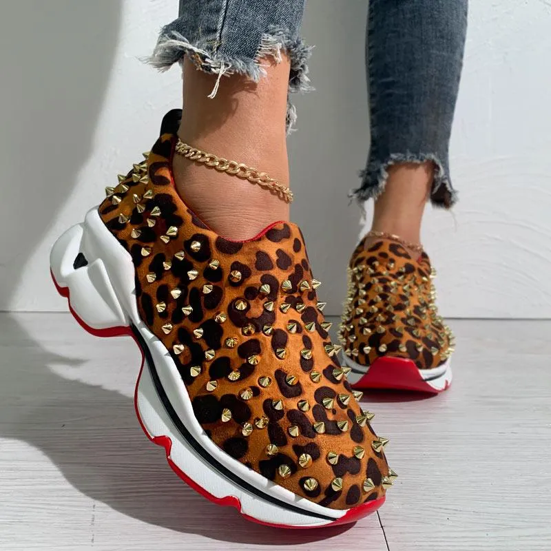 Leopard Print Rivet Casual Sneakers