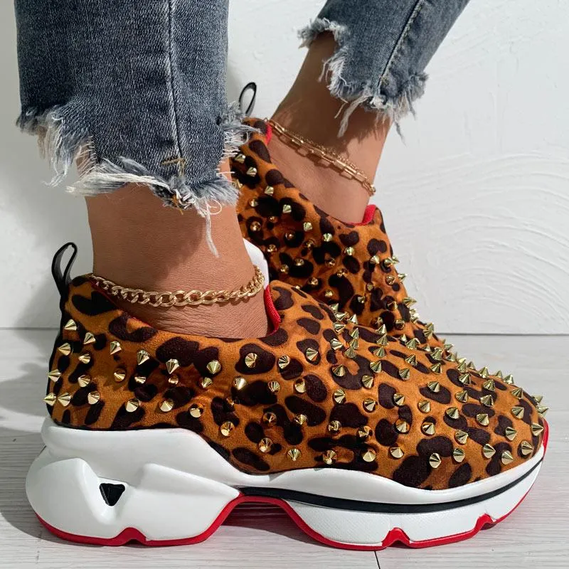 Leopard Print Rivet Casual Sneakers