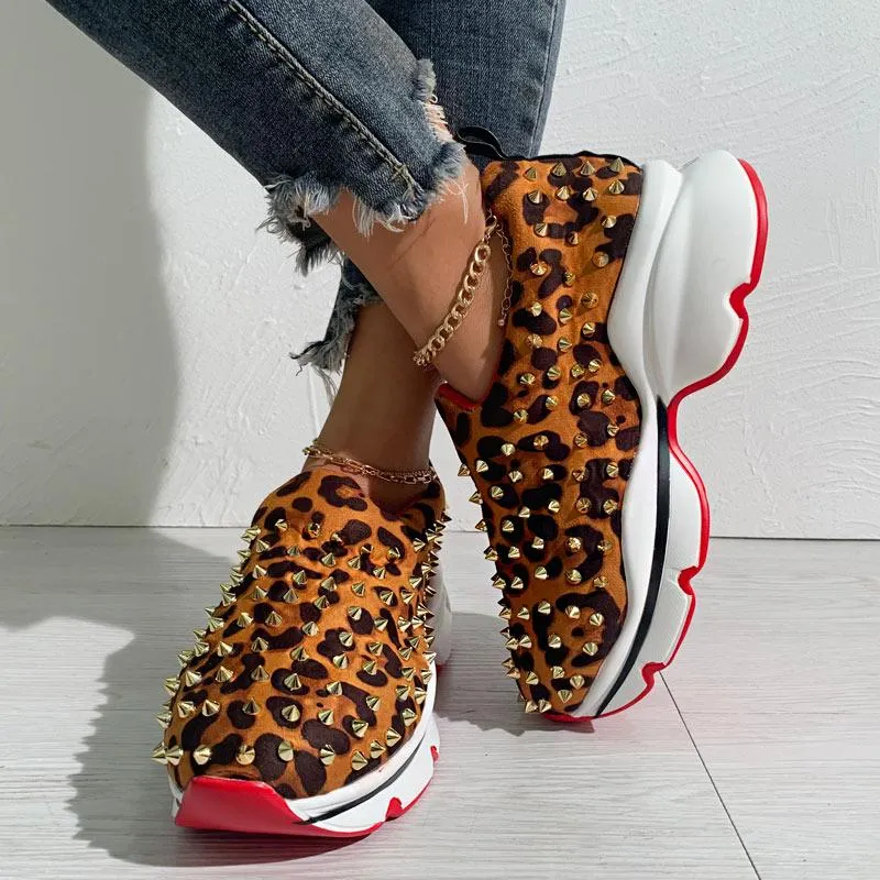 Leopard Print Rivet Casual Sneakers