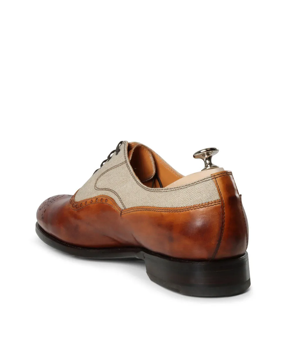 Linen and Leather Laceup Loafer in Cognac