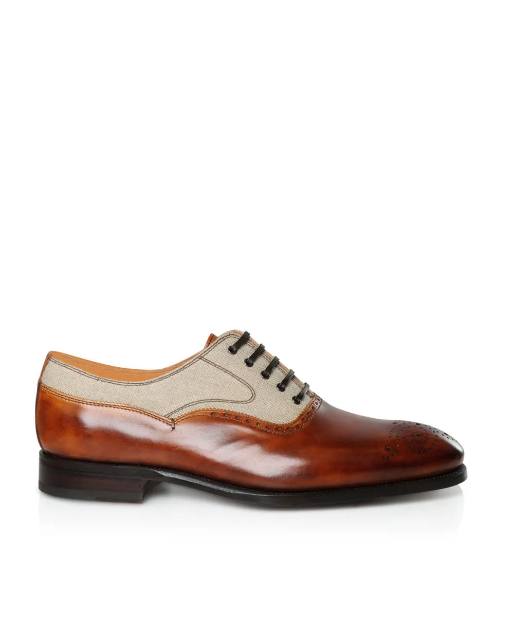 Linen and Leather Laceup Loafer in Cognac
