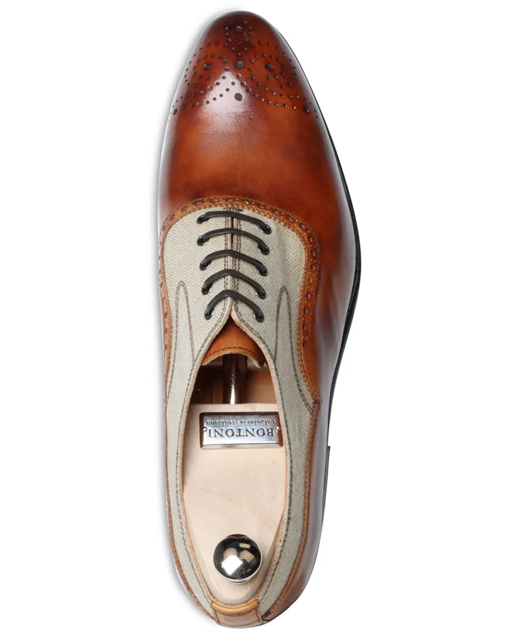 Linen and Leather Laceup Loafer in Cognac