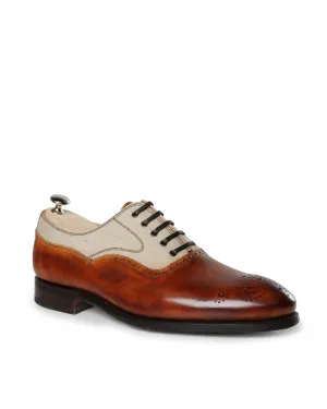 Linen and Leather Laceup Loafer in Cognac