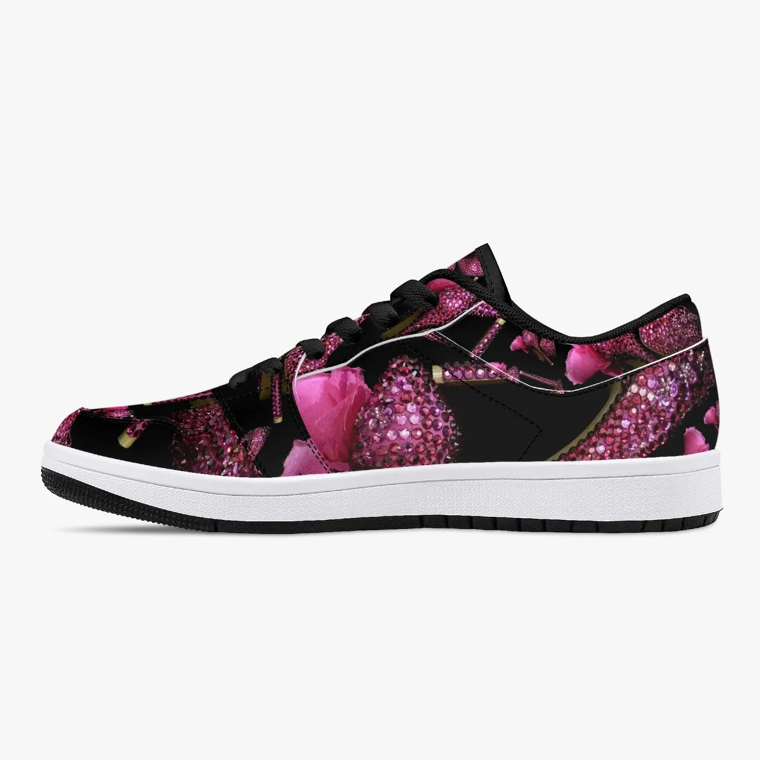 Low-Top Leather Sneakers - White/Black 'Pink crystals shoes'