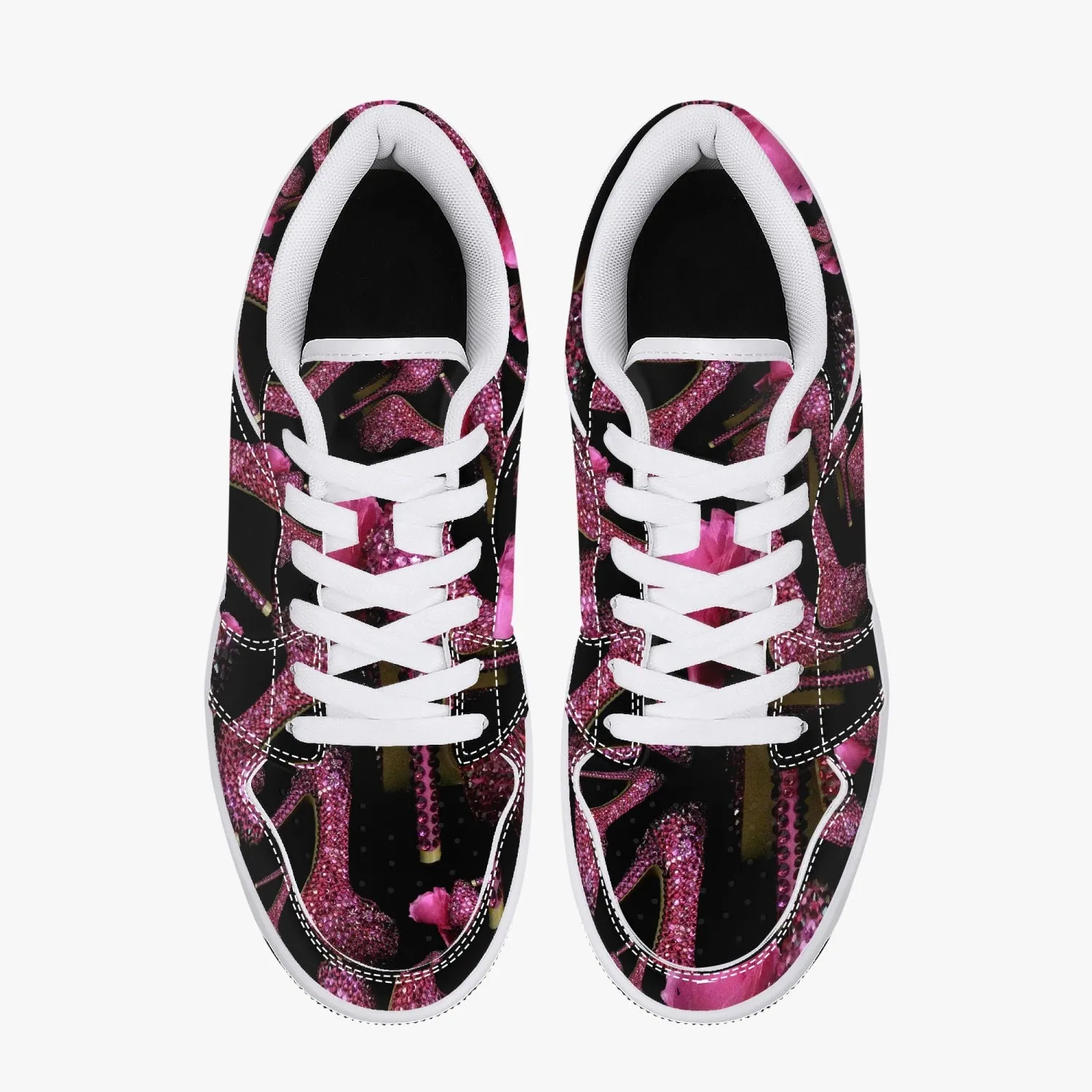Low-Top Leather Sneakers - White/Black 'Pink crystals shoes'