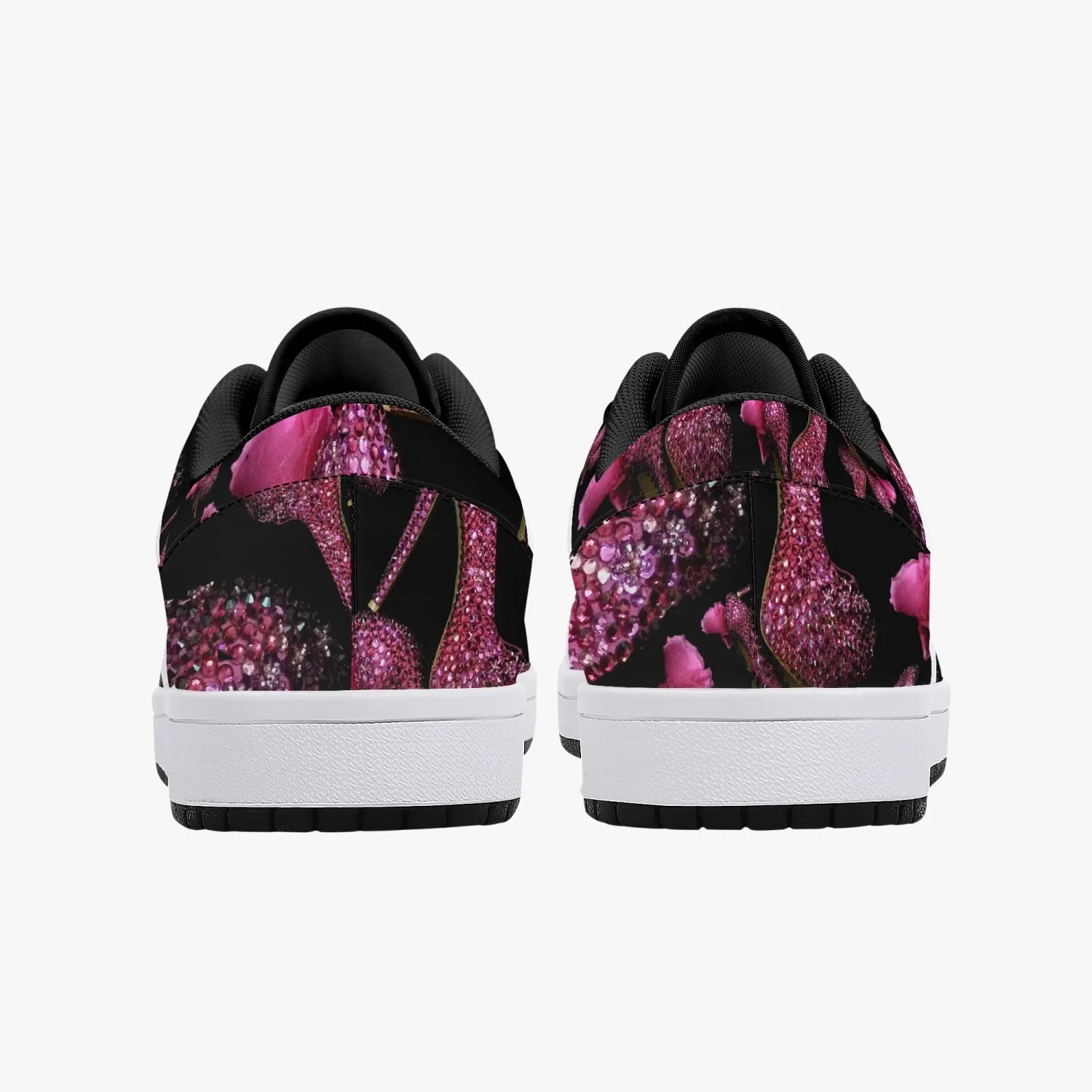 Low-Top Leather Sneakers - White/Black 'Pink crystals shoes'