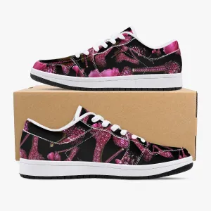 Low-Top Leather Sneakers - White/Black 'Pink crystals shoes'