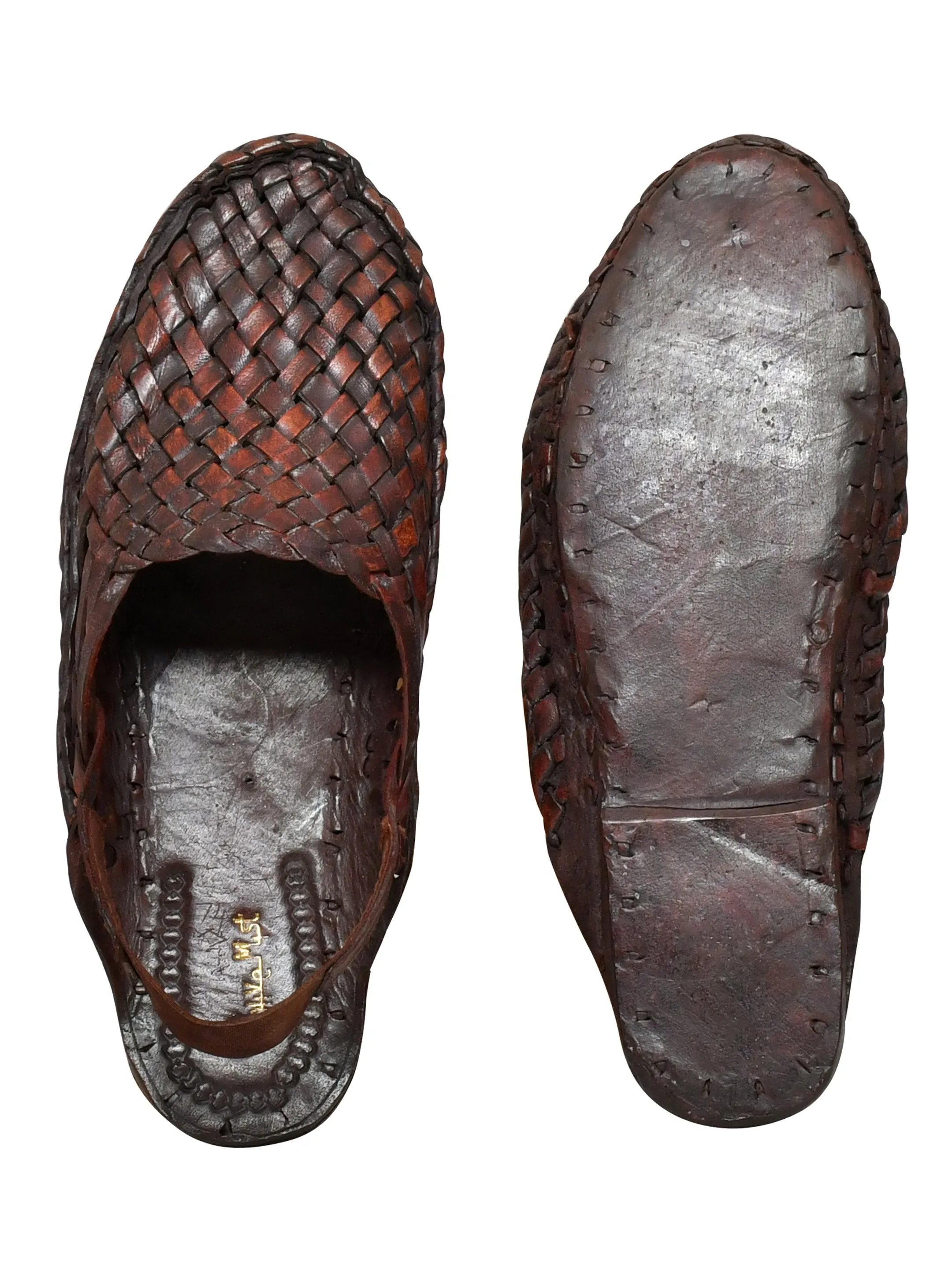 Men Brown Ethnic Handcrafted Leather Fisherman Kolhapuris With Elastic Back Closure (OMKP-001E-BROWN)