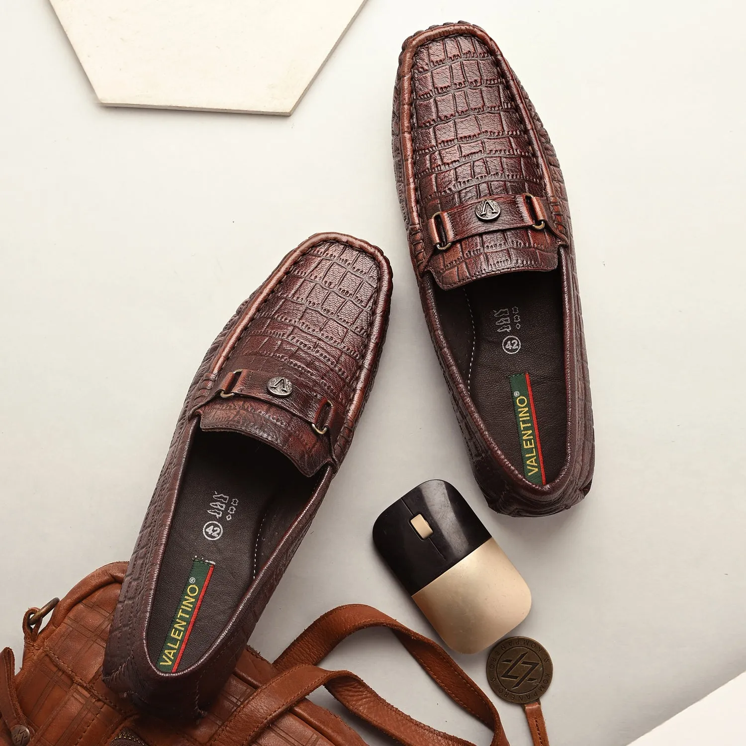 Men Premium Leather Brushoff Casual Slip On Driving Loafers (Romson-28-Brushoff)