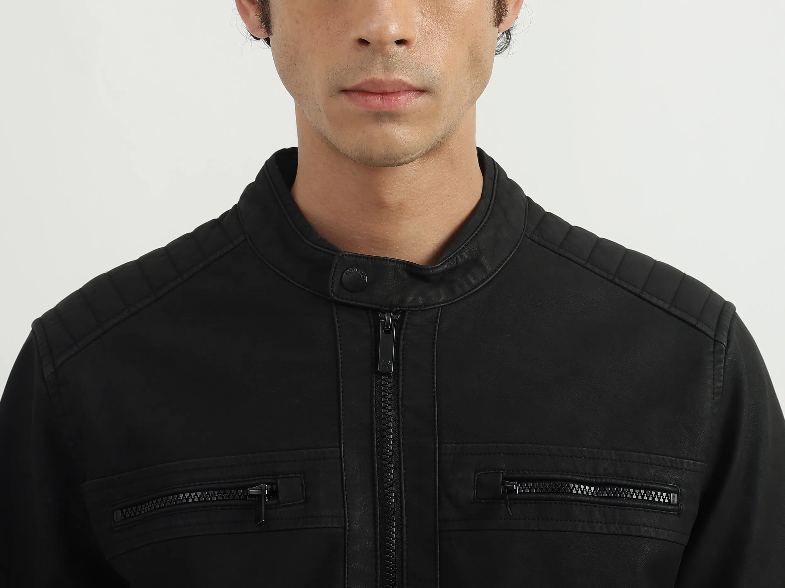 Men Solid Band Collar Jacket