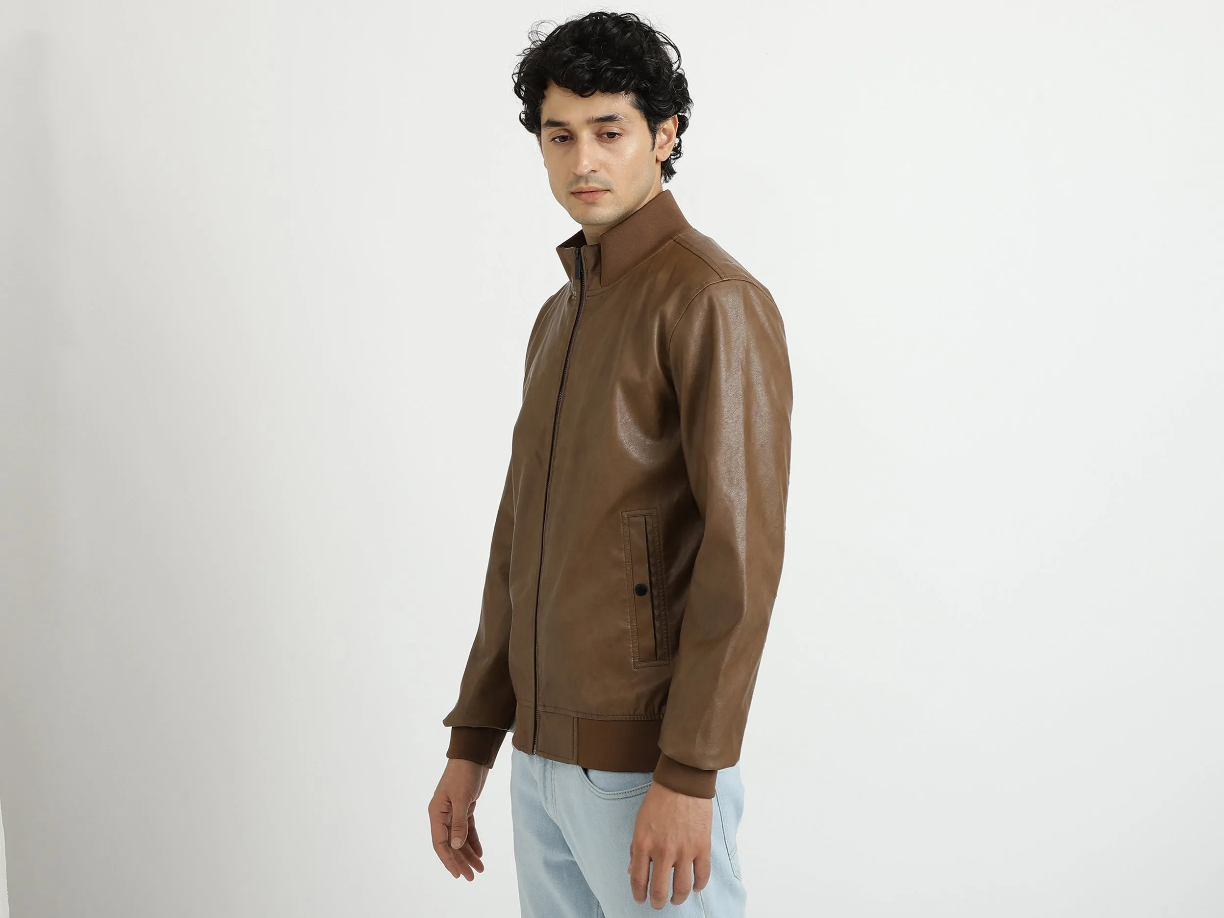 Men Solid High Neck Jacket