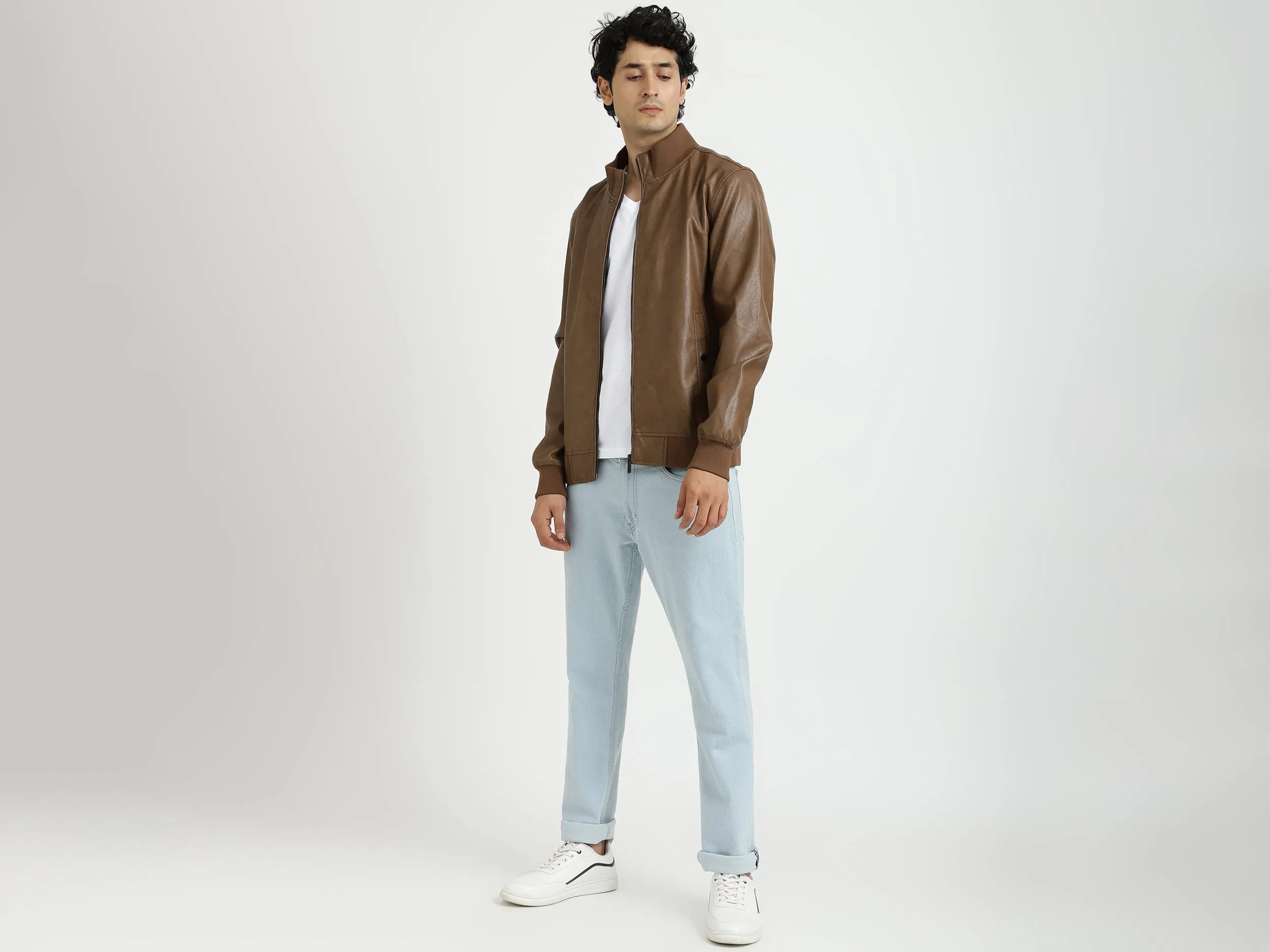 Men Solid High Neck Jacket