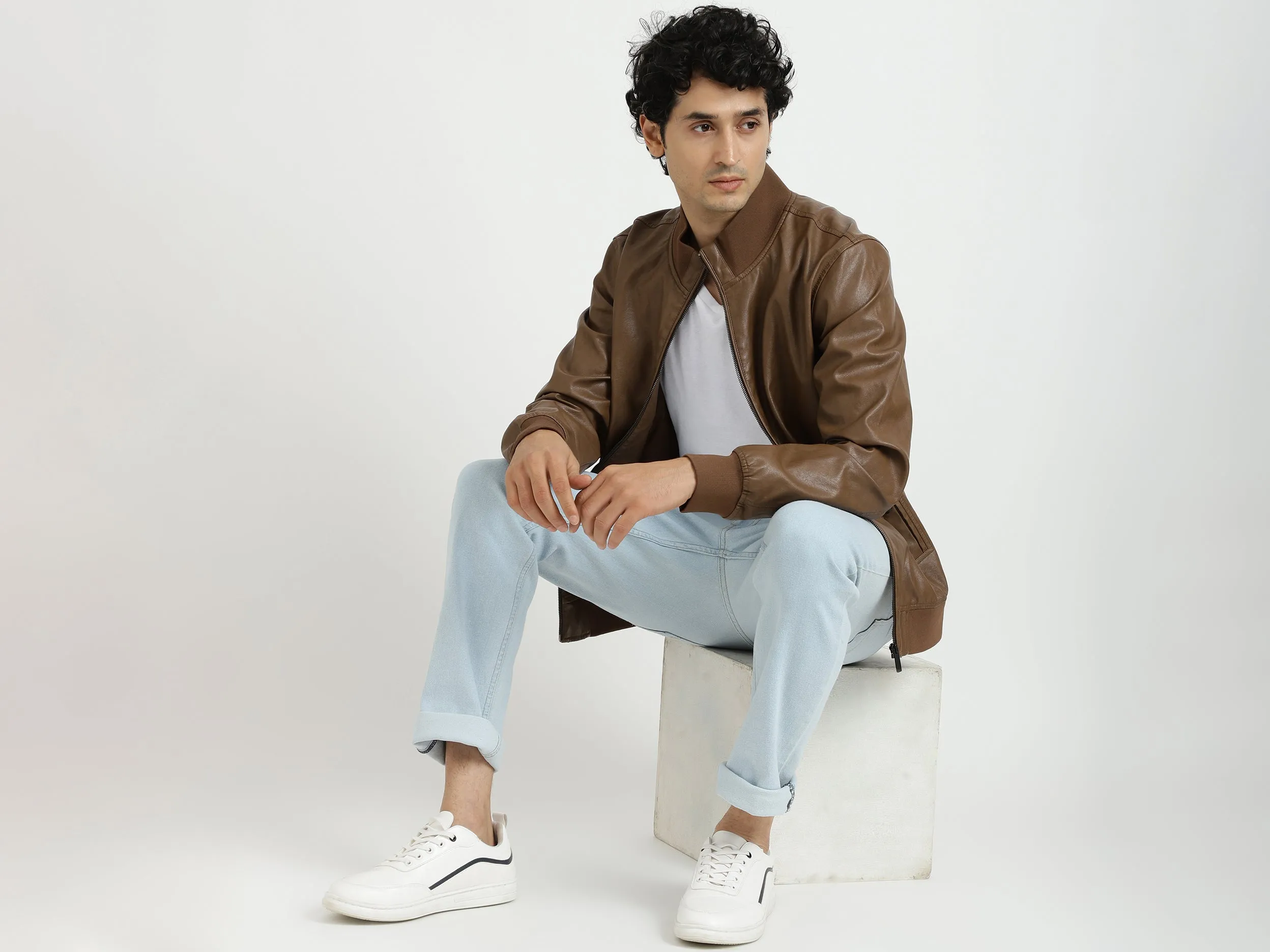 Men Solid High Neck Jacket