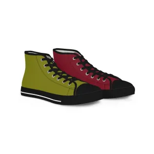 Men's Burgundy & Olive Mismatched High Top Sneakers