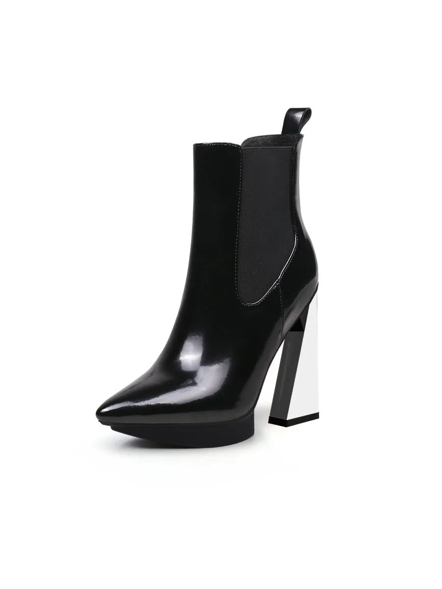 Mirror Triangle Heel Genuine Leather Chelsea Boot