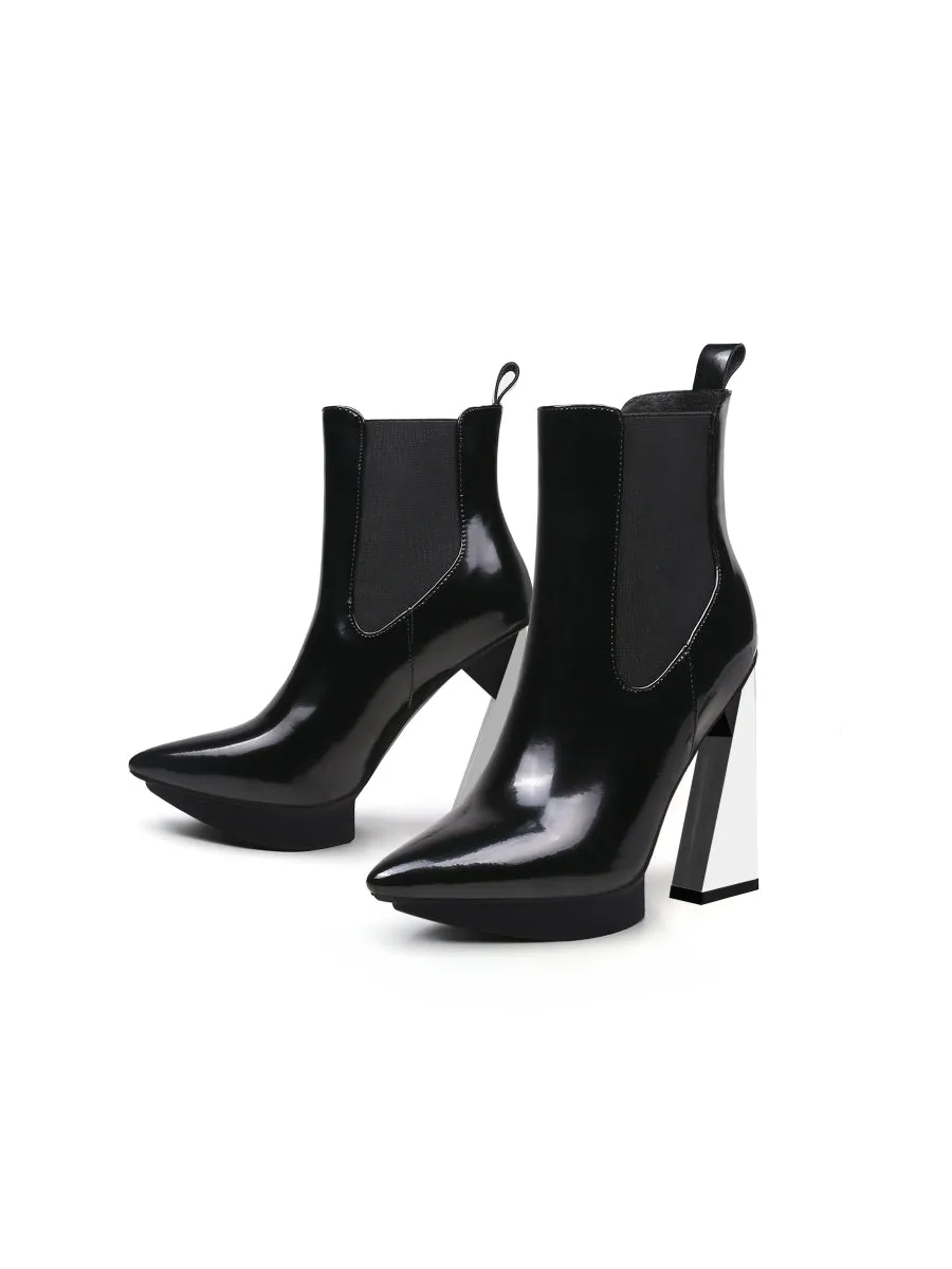 Mirror Triangle Heel Genuine Leather Chelsea Boot