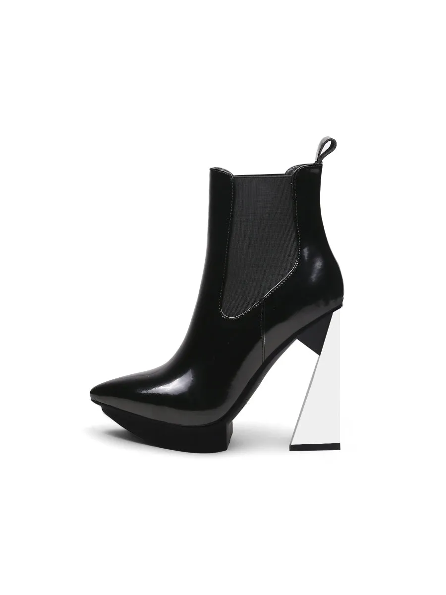 Mirror Triangle Heel Genuine Leather Chelsea Boot