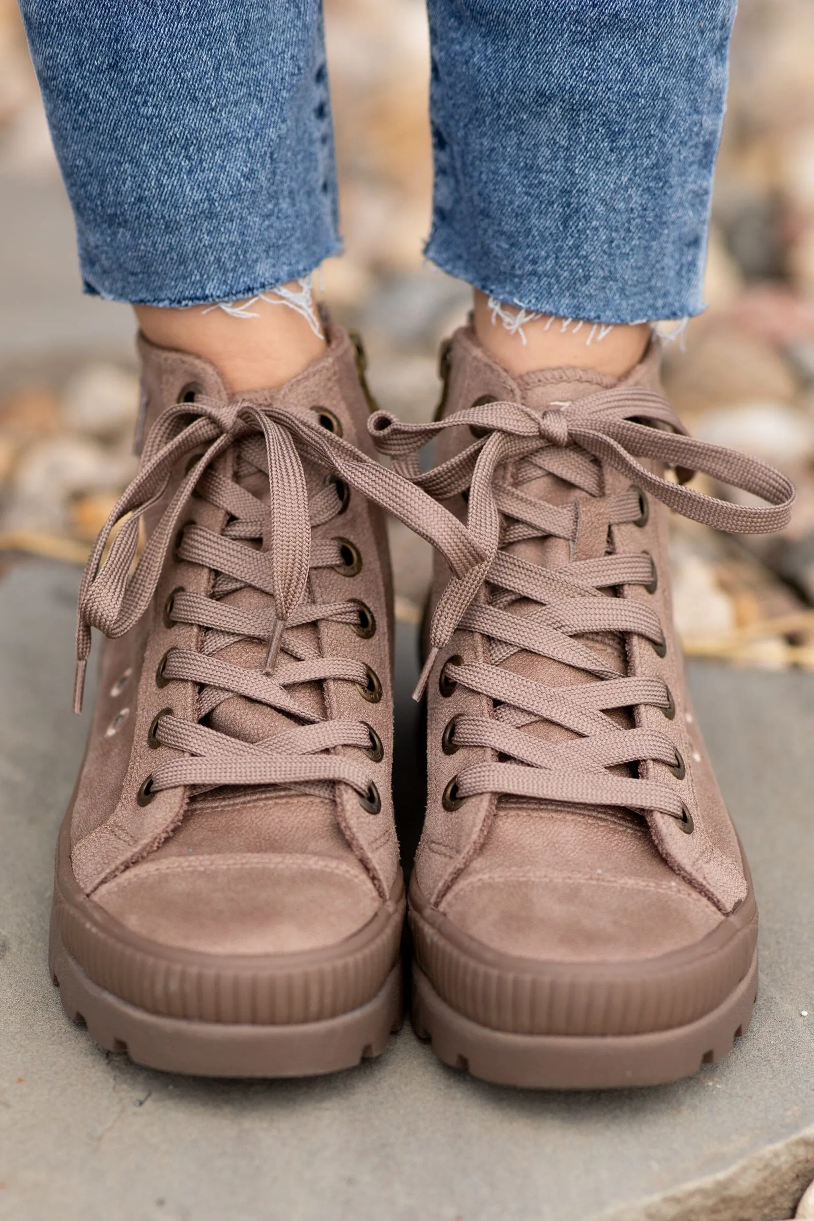 Mocha High Top Lug Sole Sneakers