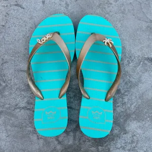 Natural Rubber Flip Flops Acqua Green Love Crystal Accessory