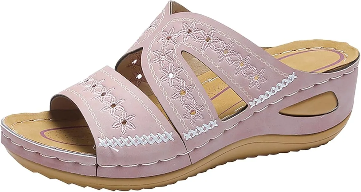 NEW AMDBEL Orthopedic Sandals for Women Dressy, Wedge Sandals for Women Summer Comfy Open Toe Arch Support Non-Slip Slippers, Pale Pink, Sz 7
