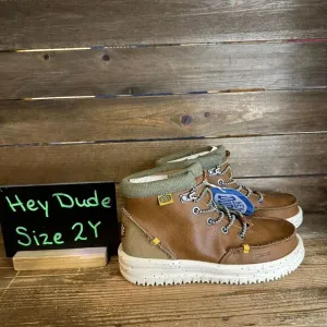 New NIB Big Kids Hey Dude Bradley‎ Brown Leather Ankle Chukka Boots Size 2 Y