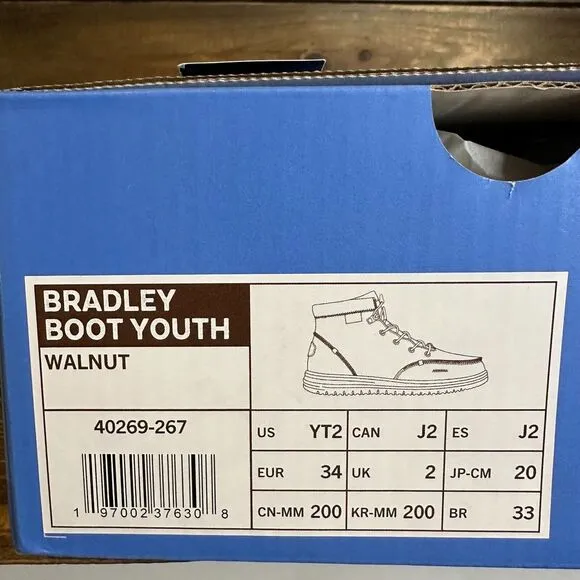 New NIB Big Kids Hey Dude Bradley‎ Brown Leather Ankle Chukka Boots Size 2 Y