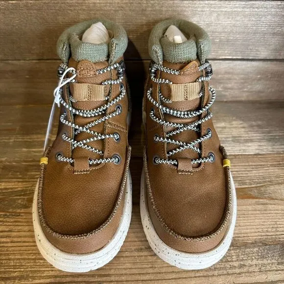 New NIB Big Kids Hey Dude Bradley‎ Brown Leather Ankle Chukka Boots Size 2 Y