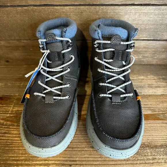 New NWT Big Kids Hey Dude Bradley Gray Leather Ankle Chukka Boots Size‎ 2 Y