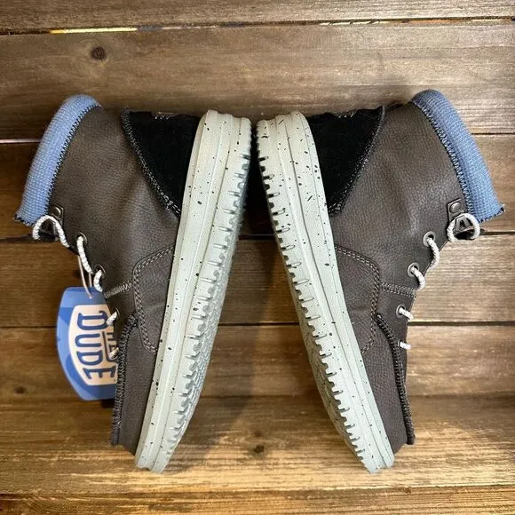 New NWT Big Kids Hey Dude Bradley Gray Leather Ankle Chukka Boots Size‎ 2 Y
