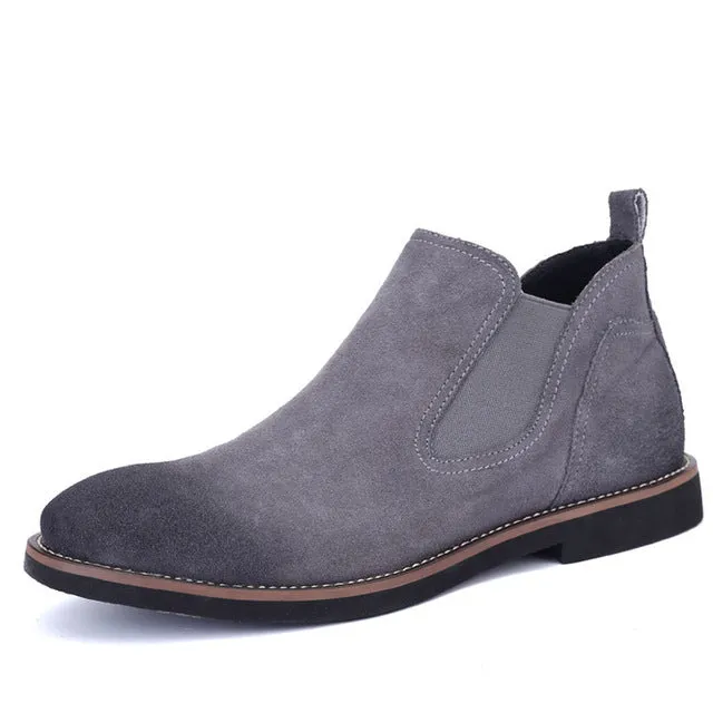 OUDINIAO Spring Fashion 2018 Chelsea Boots Men Slip On Cow Suede Cowboy Boots Mens Round Toe Split Leather Men Ankle Boots Black