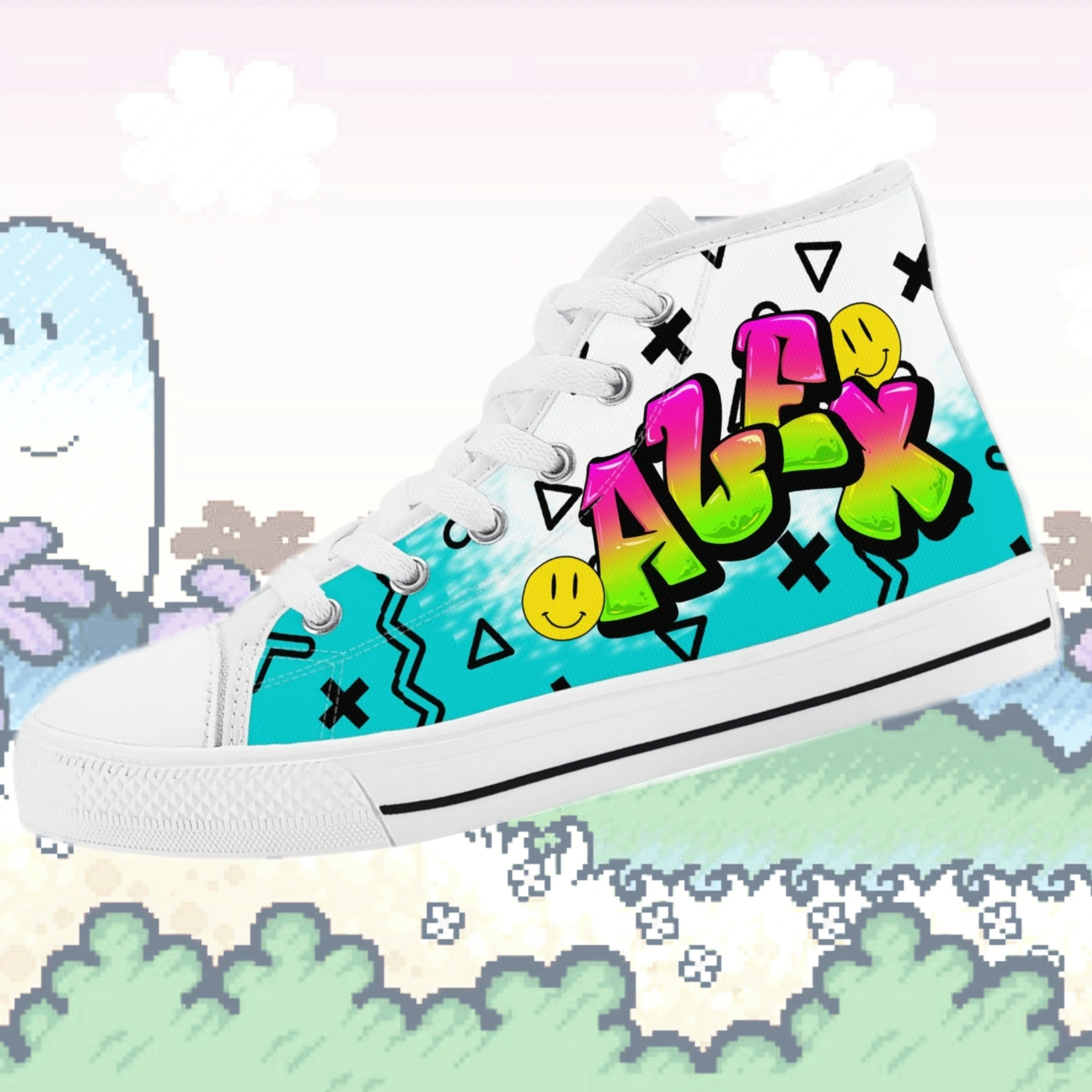 Personalize Graffiti Style Letters- Kids High Top Canvas Shoes