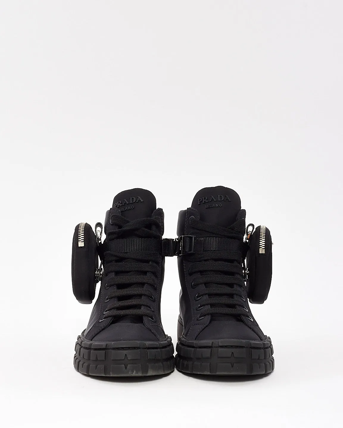 Prada Black Nylon Wheel High Top Pocket Sneakers - 36.5