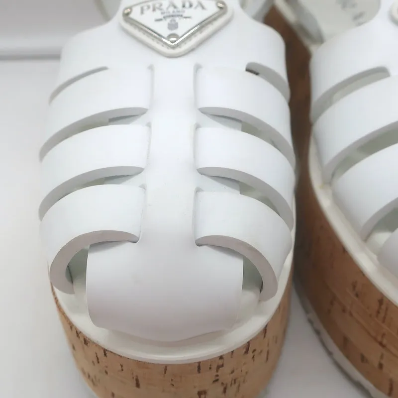 Prada Cork Platform Fisherman Sandals White Rubber Size 38