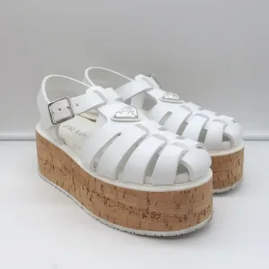Prada Cork Platform Fisherman Sandals White Rubber Size 38