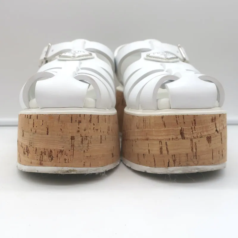 Prada Cork Platform Fisherman Sandals White Rubber Size 38