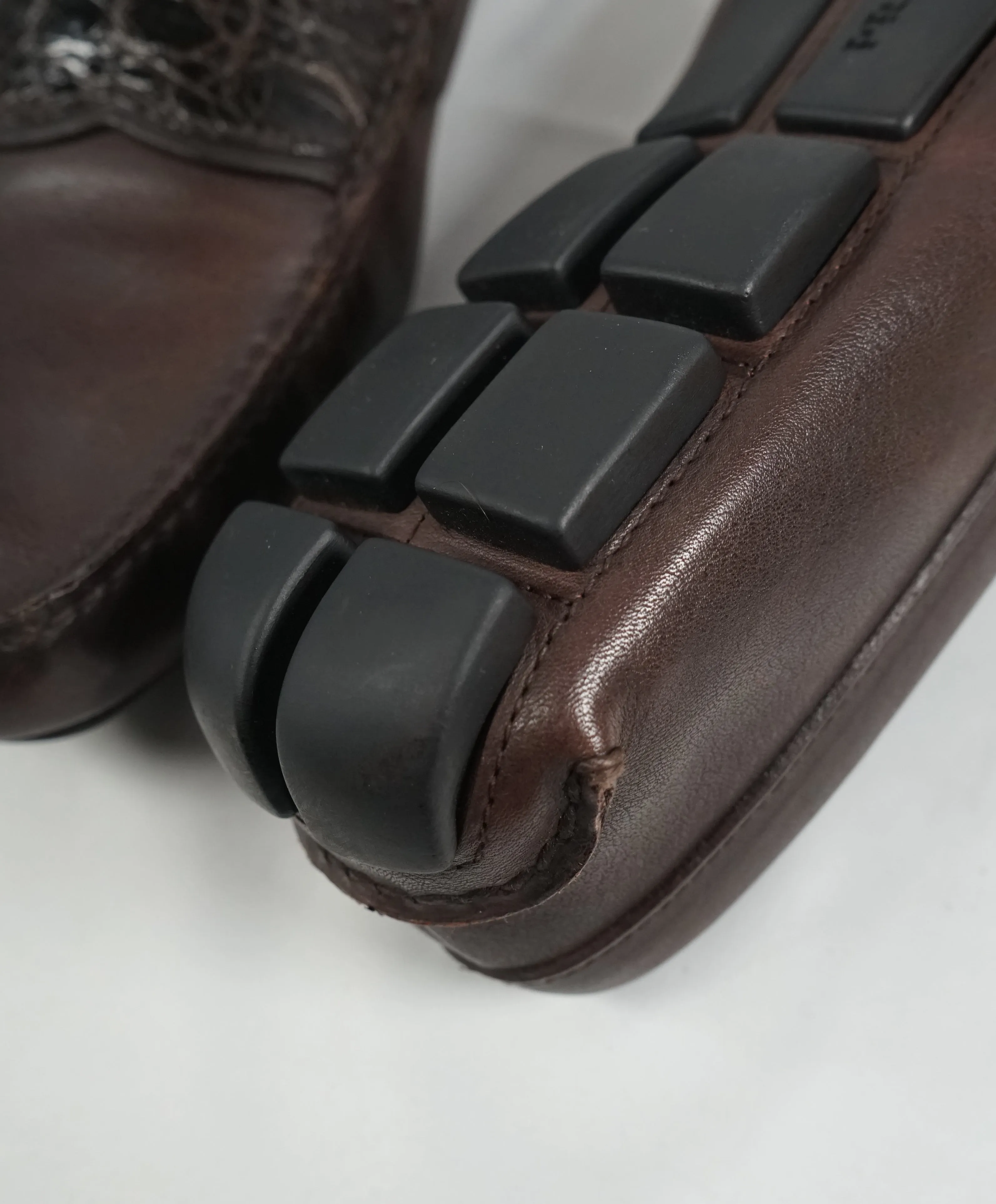 PRADA - Genuine Crocodile Skin Strap Driving Loafers Brown - 10.5