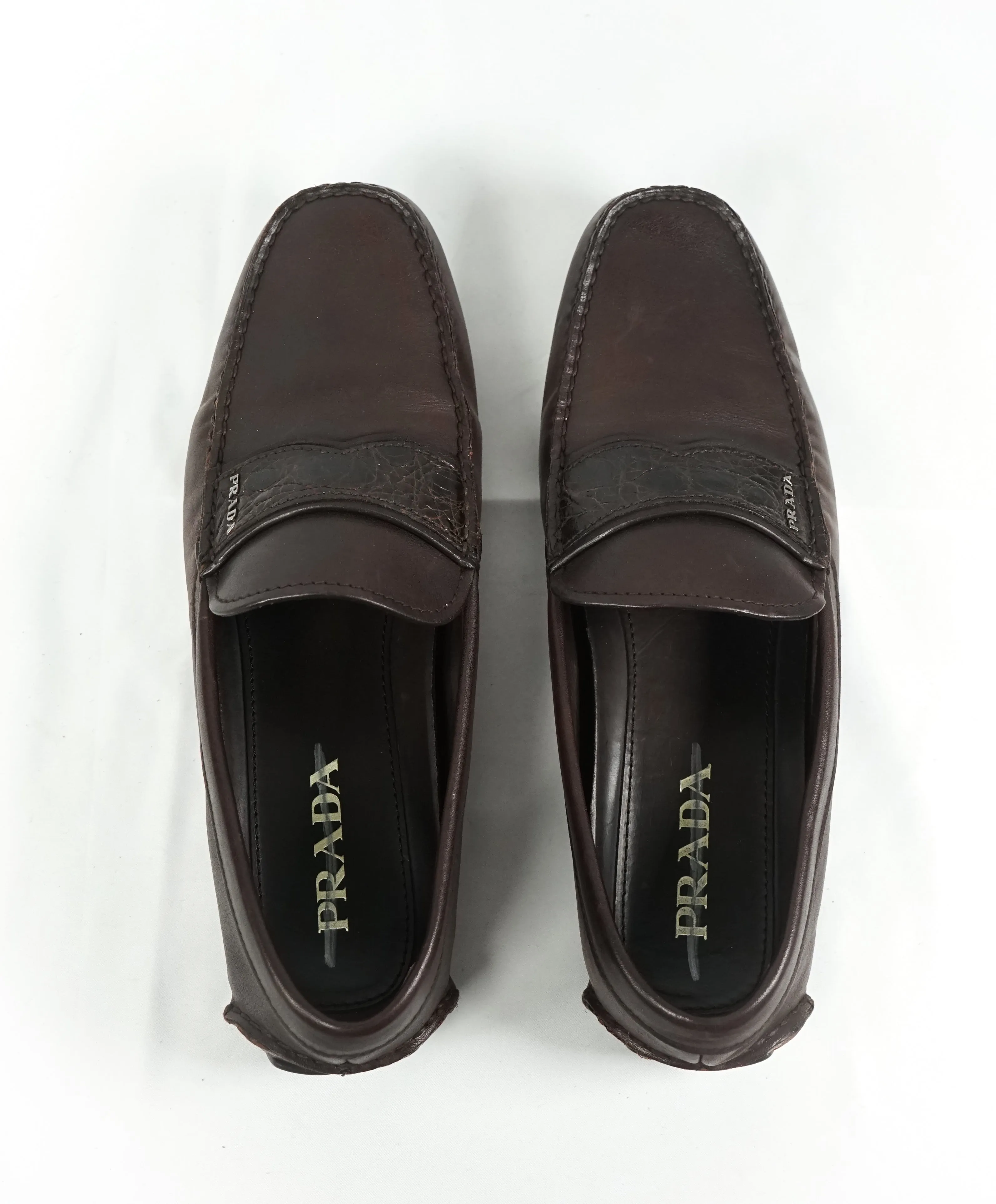 PRADA - Genuine Crocodile Skin Strap Driving Loafers Brown - 10.5