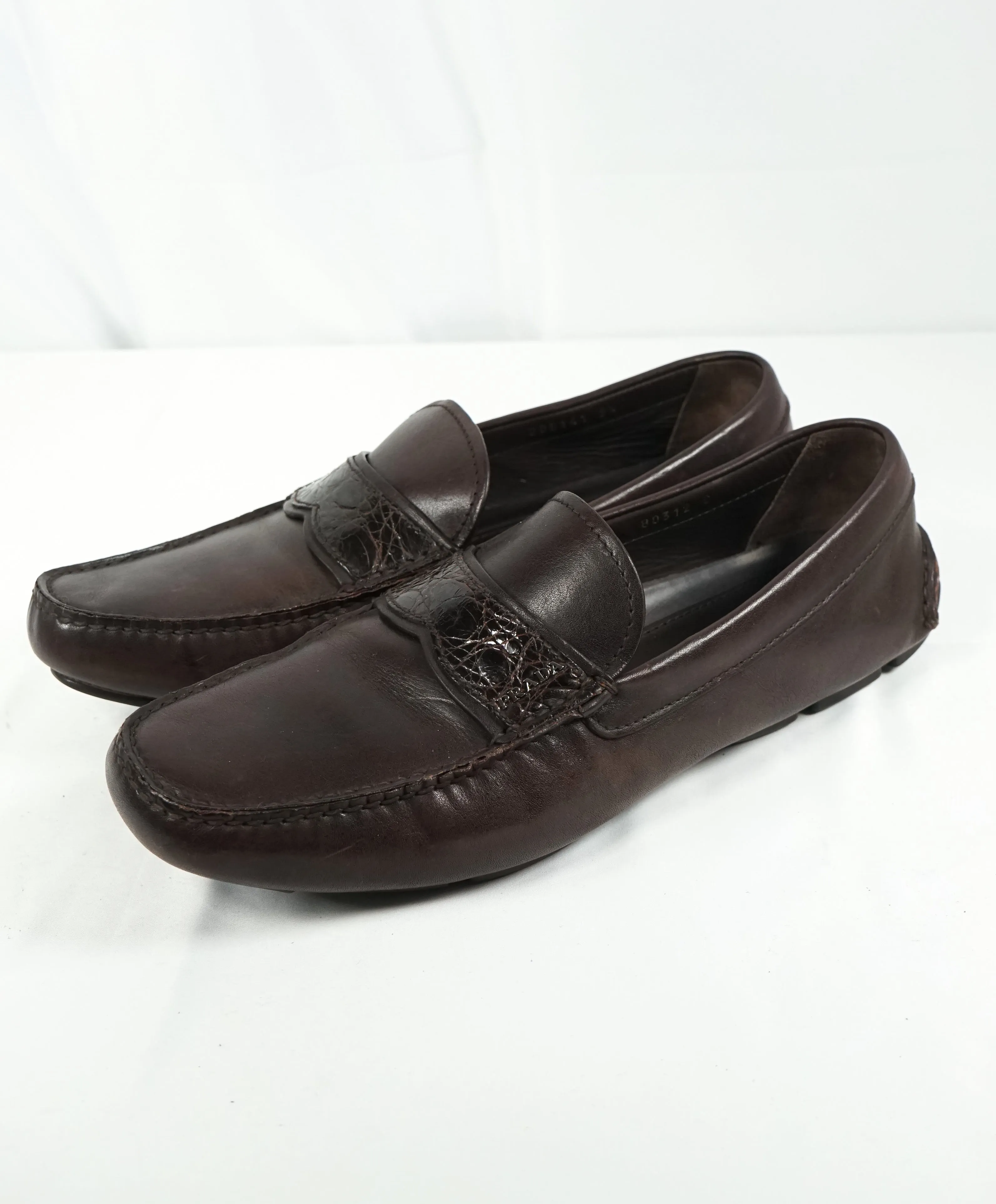 PRADA - Genuine Crocodile Skin Strap Driving Loafers Brown - 10.5