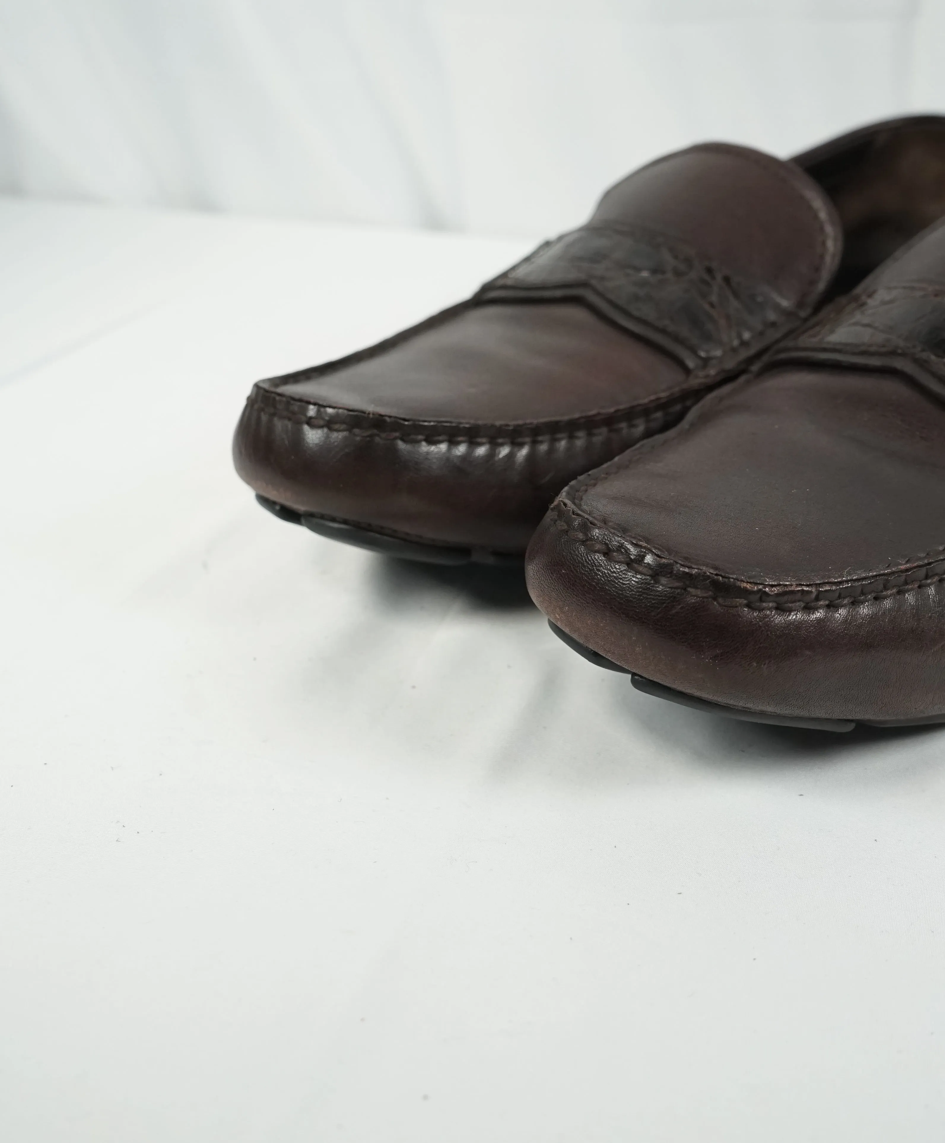 PRADA - Genuine Crocodile Skin Strap Driving Loafers Brown - 10.5
