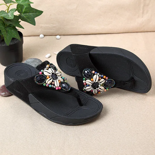 Pretty Crystal Shell Platform Flip Flops Beach Slippers