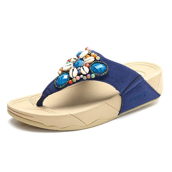 Pretty Crystal Shell Platform Flip Flops Beach Slippers