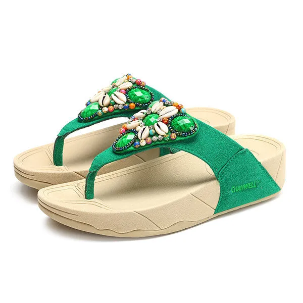 Pretty Crystal Shell Platform Flip Flops Beach Slippers