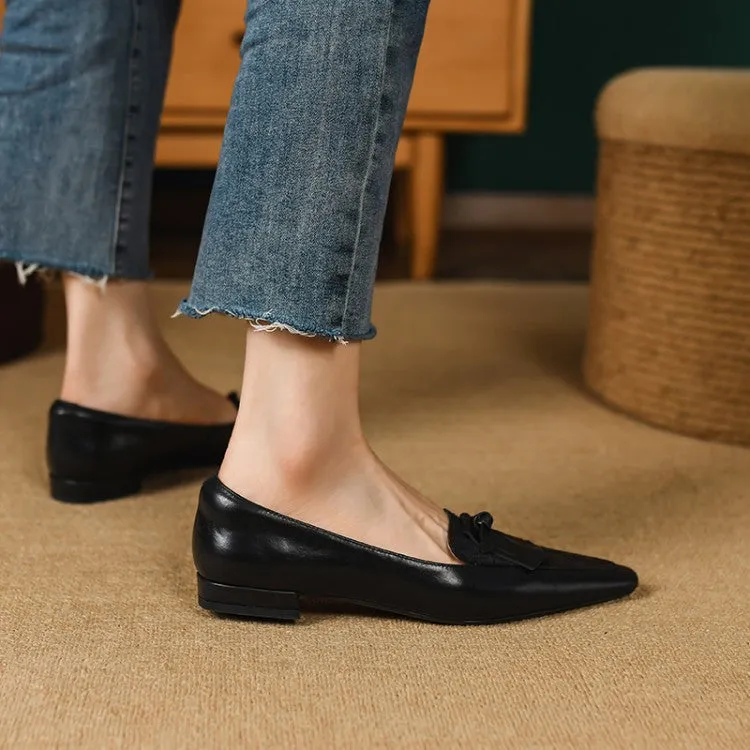 Red Brown Black Fringe Leather Loafers #001022