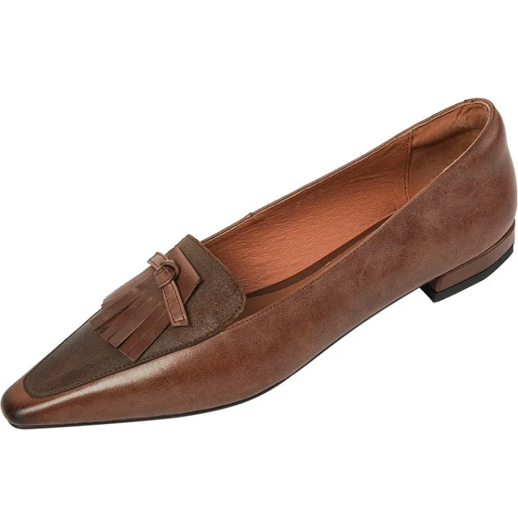Red Brown Black Fringe Leather Loafers #001022