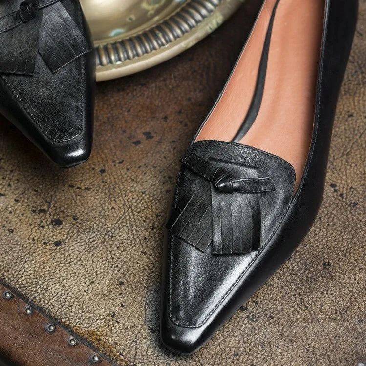 Red Brown Black Fringe Leather Loafers #001022
