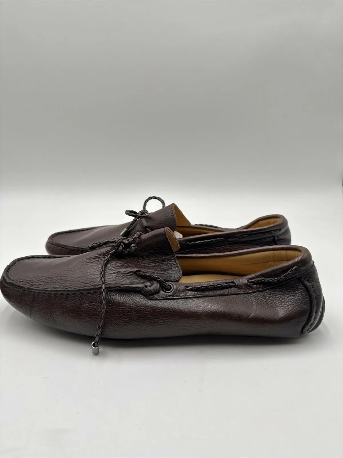 Saks Fifth Avenue Men’s Slip On Dress Driving Loafers Pebble Brown Leather Sz 11 - Very Good